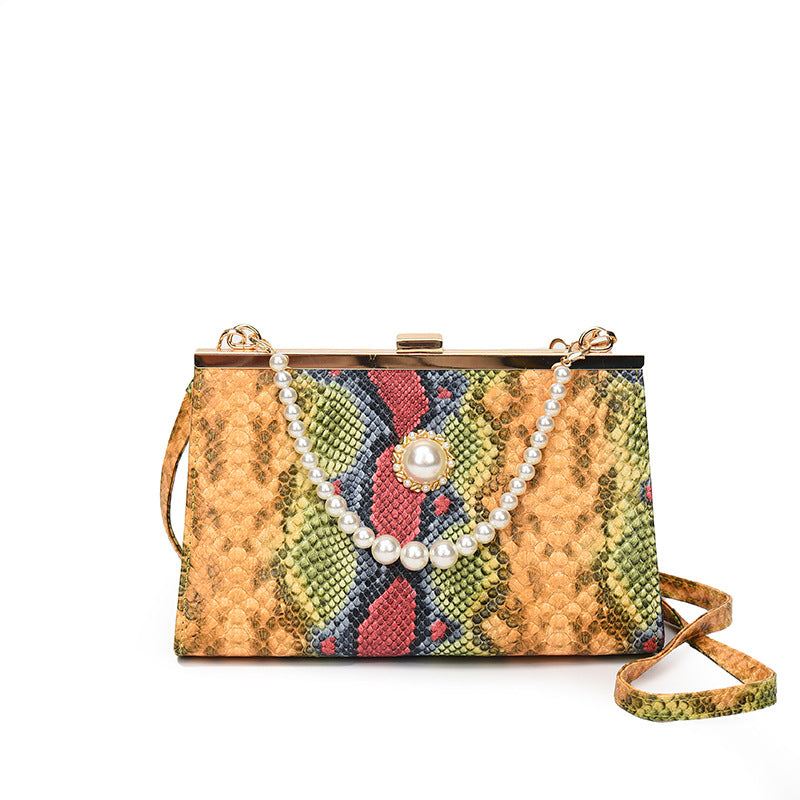 Vintage Python pattern Pearl-chain Bag