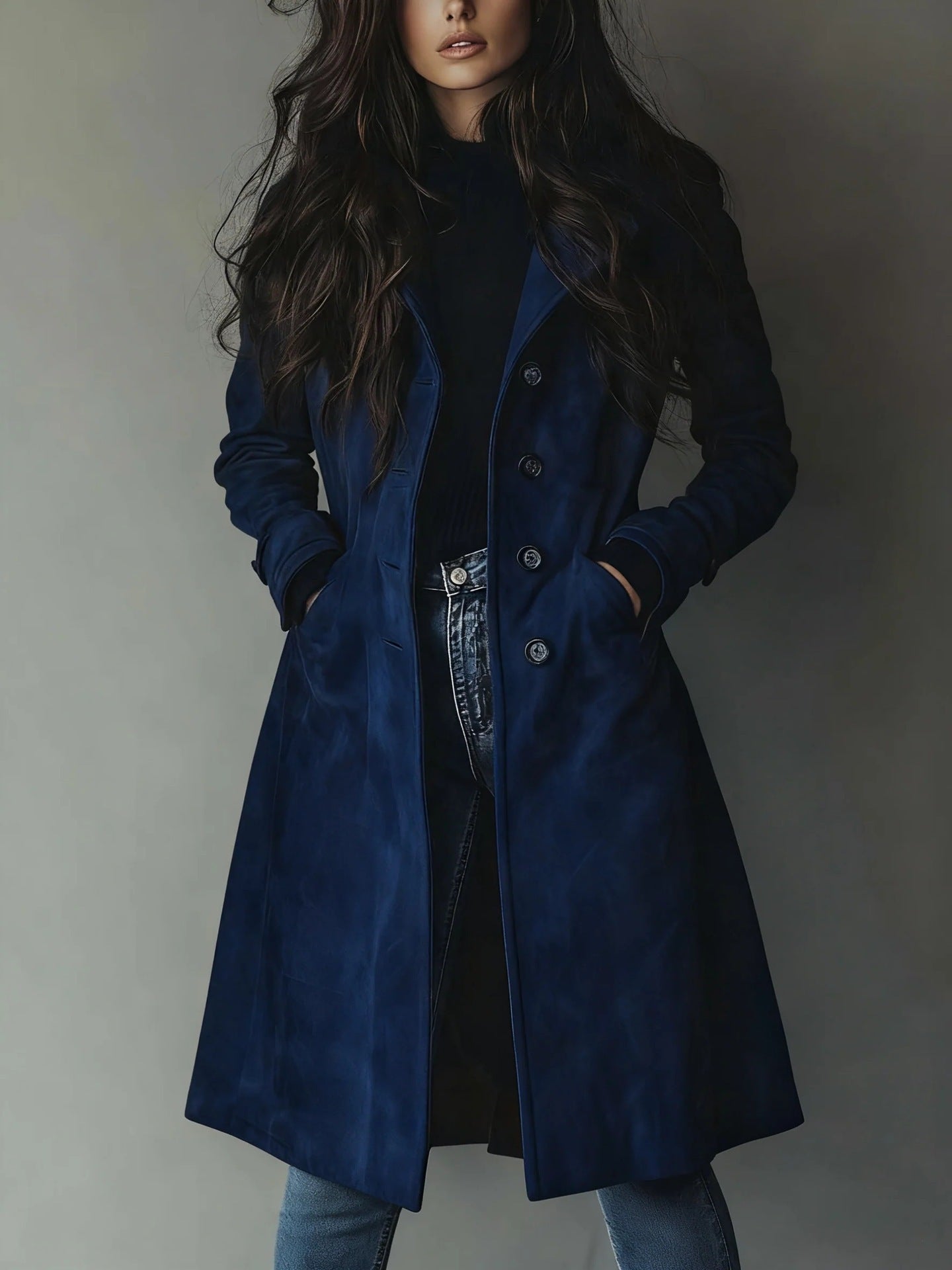 Womens Western Style Long Trench Coat in Suede