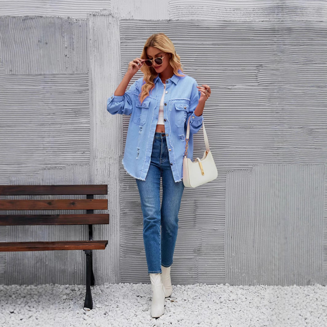 Womens Casual Relaxed-fit Denim Top
