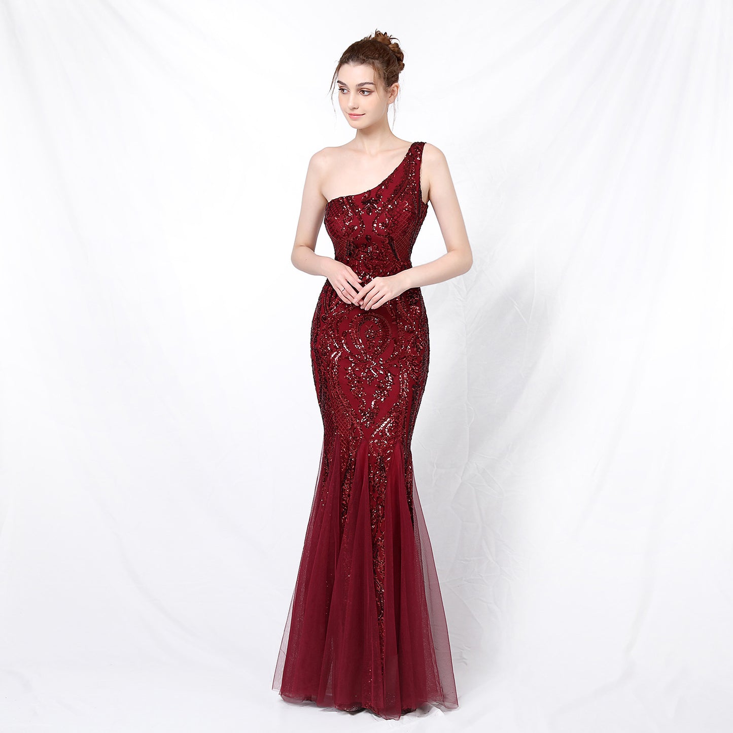 Asymmetric one shoulder Long Dress