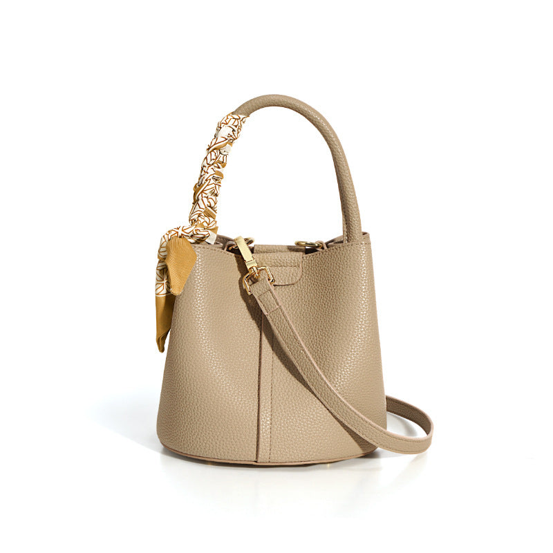 Calf Leather Texture Bucket Bag