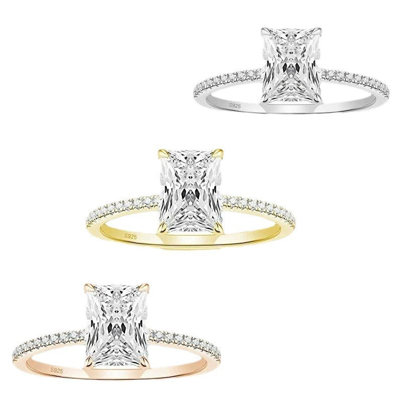 925 Silver Inlay  3CT Rhinestone Ring