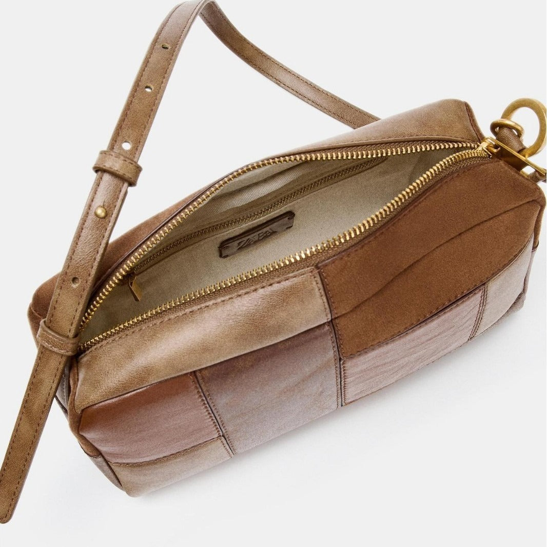 Color-Block Patchwork Retro Shoulder  Bag