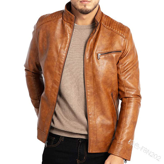 Men's Collar Punk Motorcycle Leather Jacket