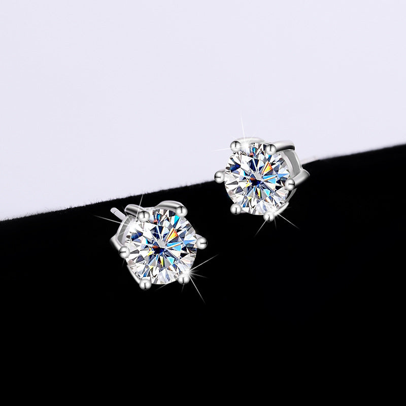 Moissanite Six-claw Ear Studs 1 Carat Simple Graceful