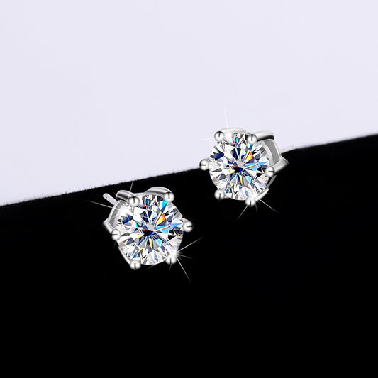 Moissanite Six-claw Ear Studs 1 Carat Simple Graceful