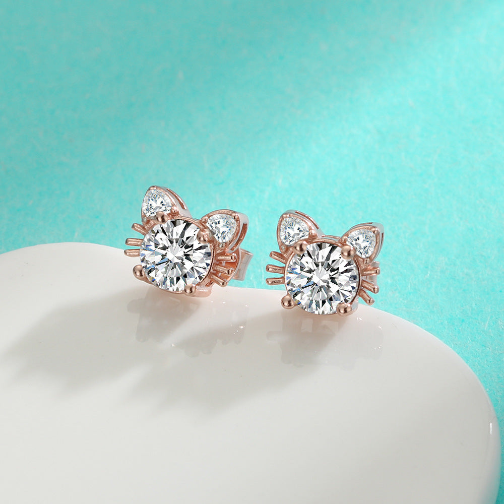 Sterling Silver Moissanite Cat Stud Earrings