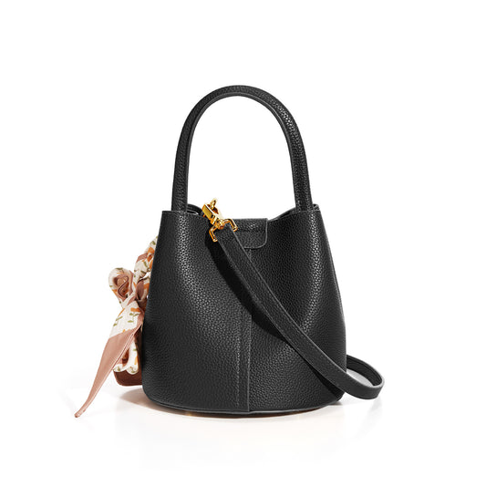 Calf Leather  Texture Bucket Bag