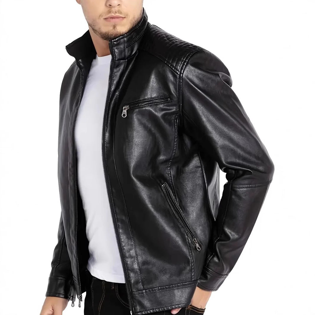 Men's Collar Punk Motorcycle Leather Jacket