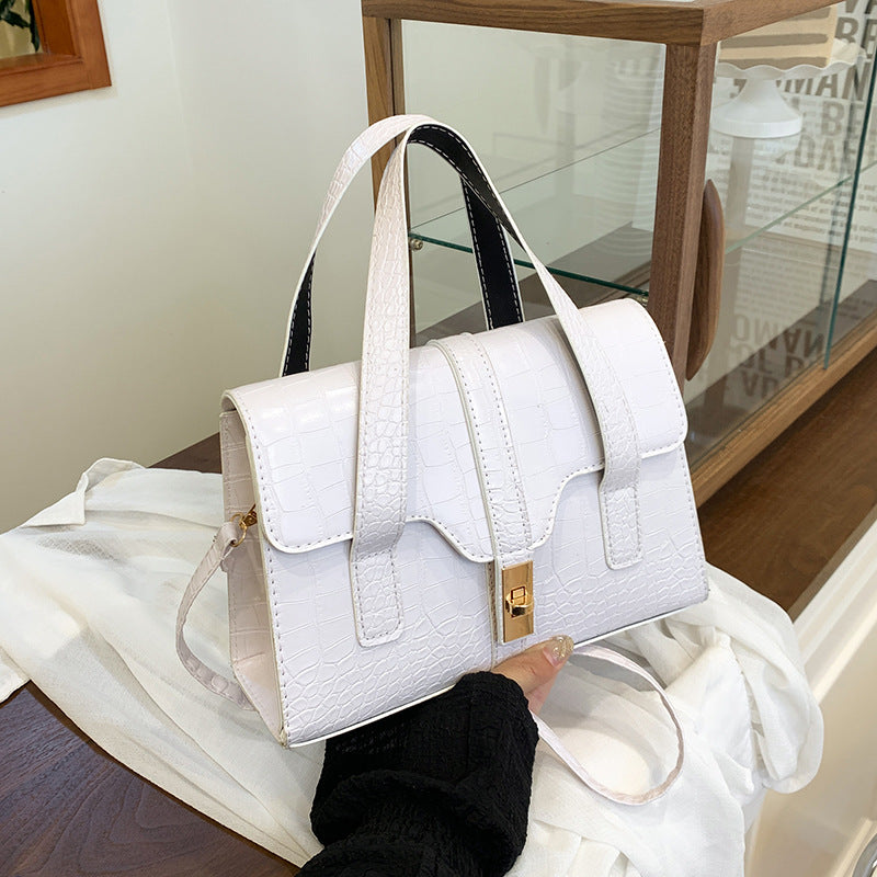 Solid-color Crocodile-embossed Tote Bag
