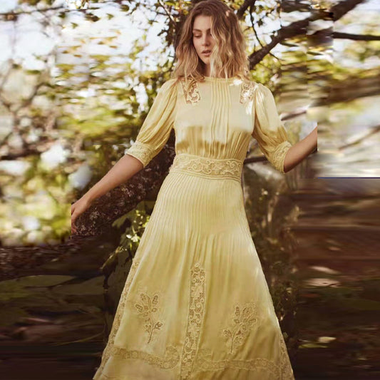 Silk satin embroidery dress