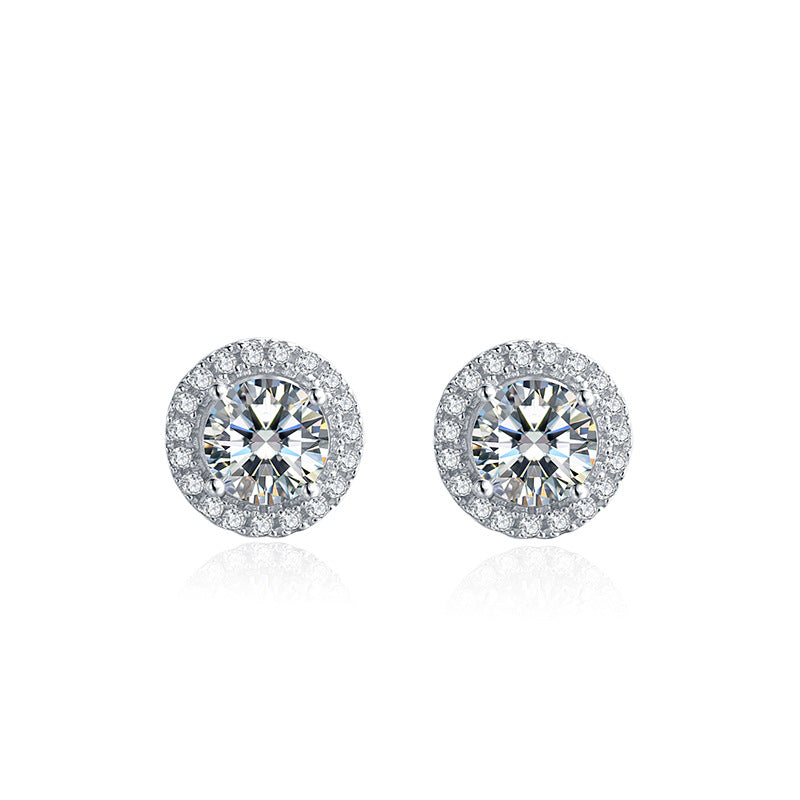 Luxury round moissanite silver earrings