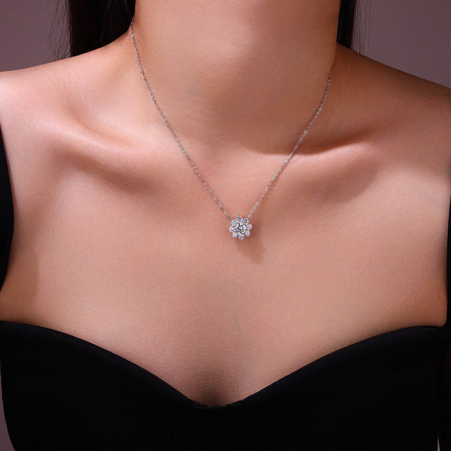 S925 Sterling Silver Moissanite 8-Petal Sunflower Necklace For Women
