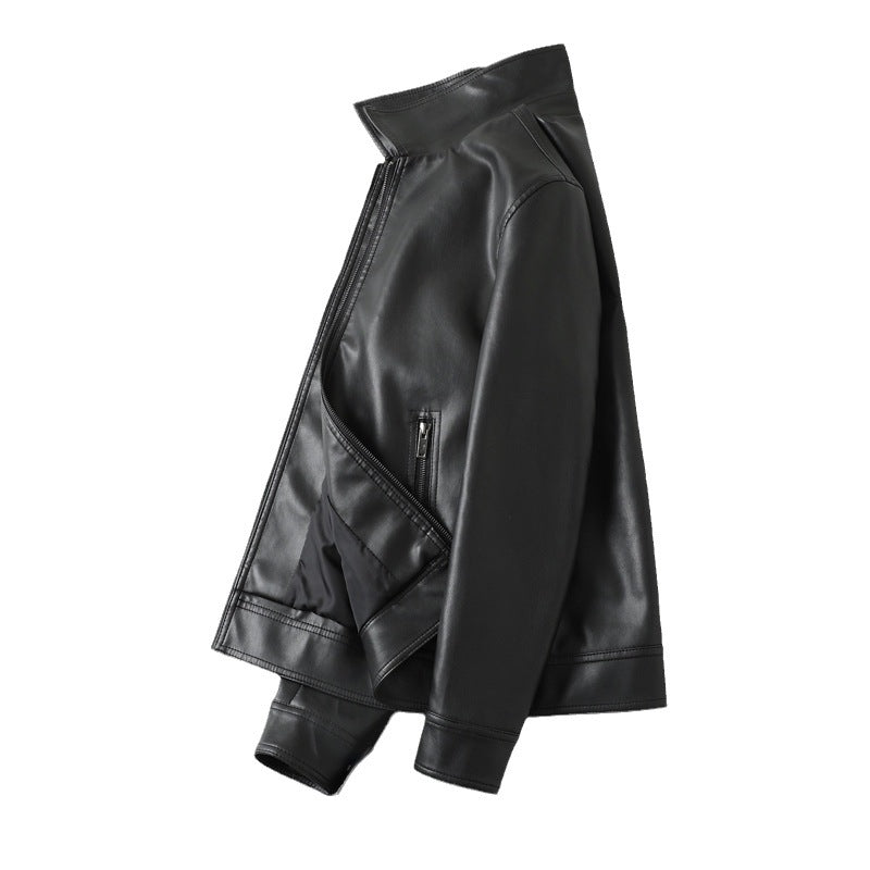 Men's Casual Solid Color Windproof Handsome PU Leather Jacket Top