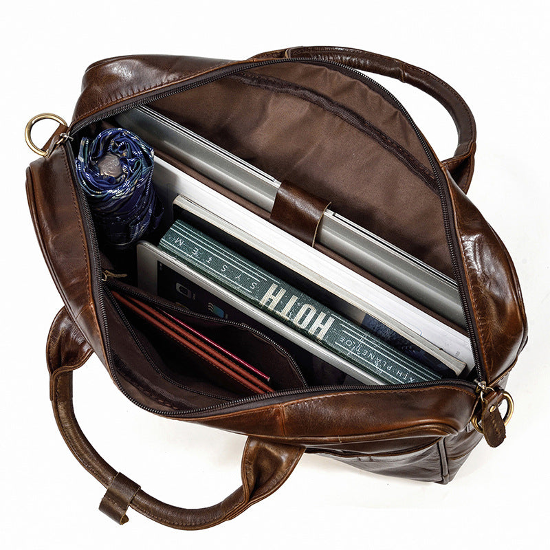 Calf leather Men's Shoulder Bag Laptop Bag