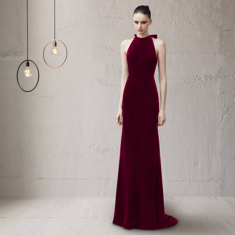 Halter neck bow tail Evening Dress