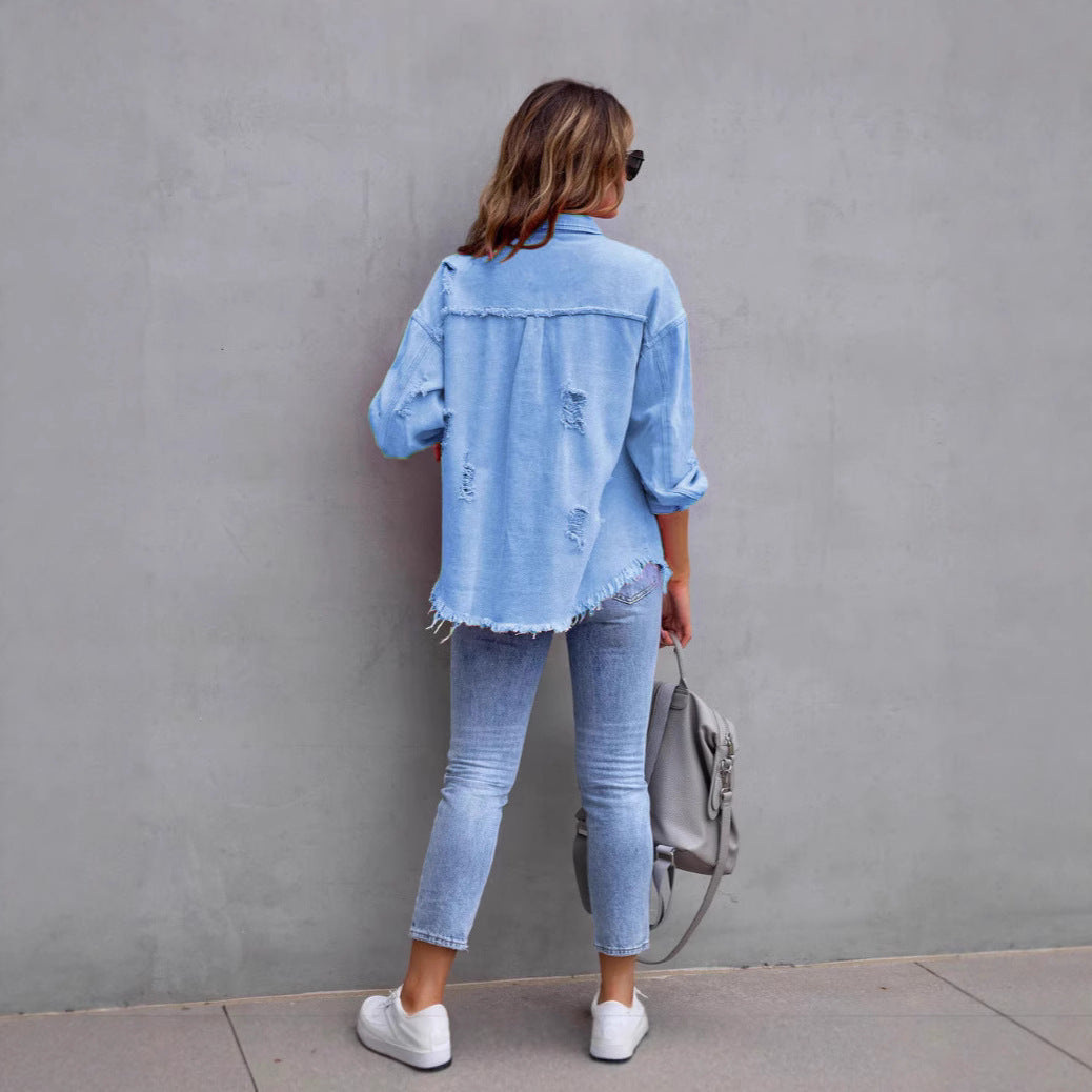 Womens Casual Relaxed-fit Denim Top