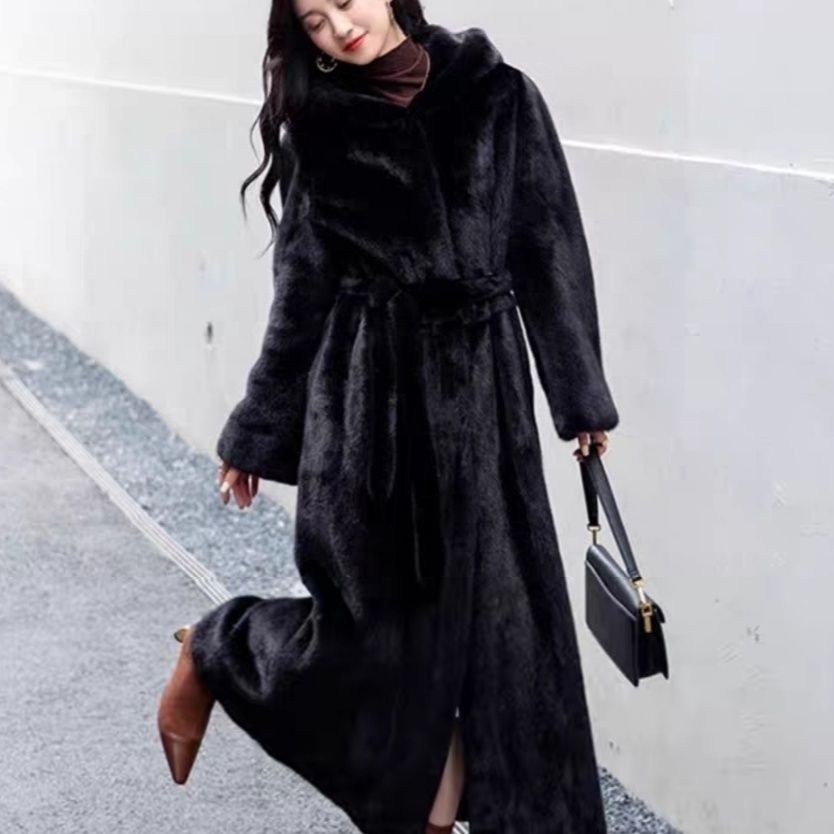 Womens Relaxed-fit Faux Mink Coat