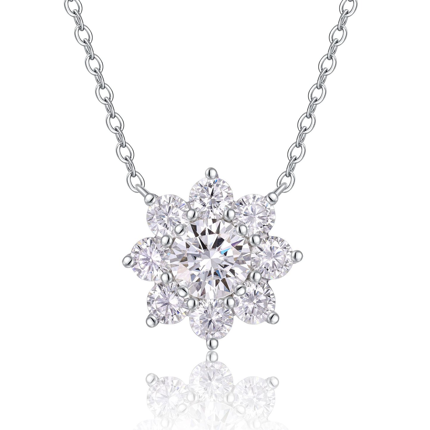 S925 Sterling Silver Moissanite 8-Petal Sunflower Necklace For Women