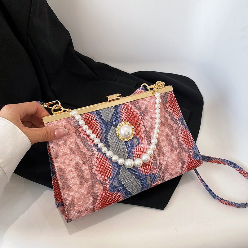 Vintage Python pattern Pearl-chain  Bag