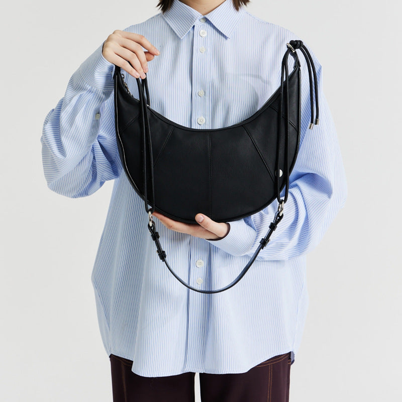 Leather Crescent-shaped Shoulder Bag