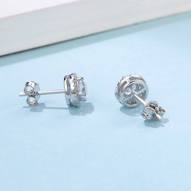 Luxury round moissanite silver earrings