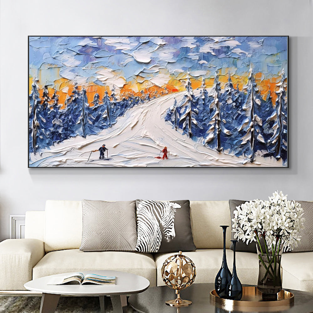 High Quality Sports Winter Skiing Handmade Oil Painting Knife Thick Oil CeShowpiece For Home Decoration Living Room Wall Picture