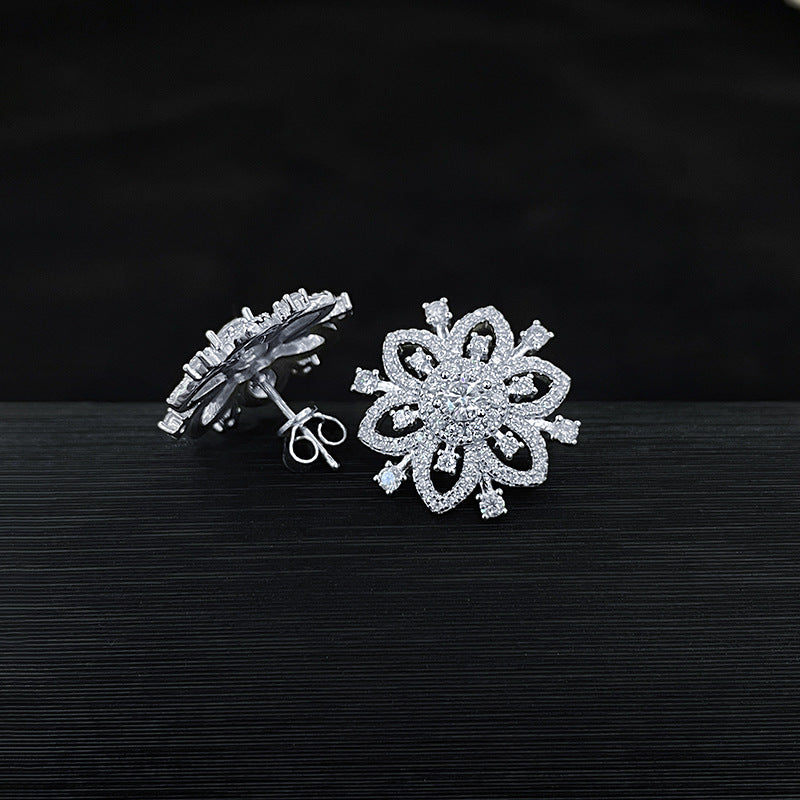 Classic Hexagonal Snowflake Sterling Silver Moissanite Earrings