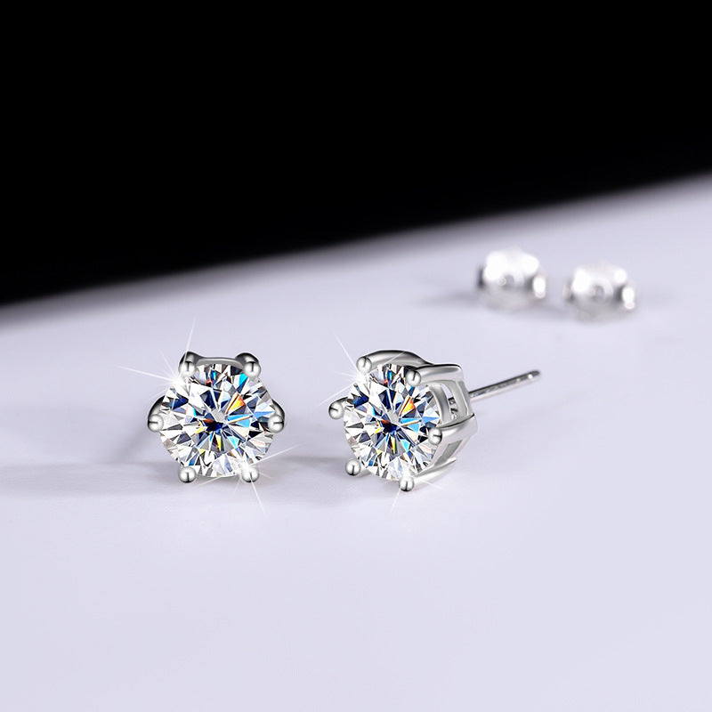 Moissanite Six-claw Ear Studs 1 Carat Simple Graceful