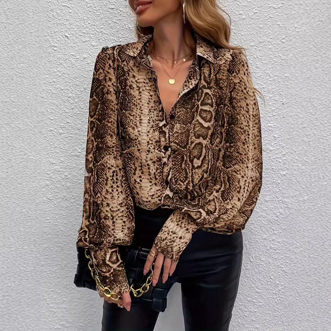 Leopard-print Long-sleeve Cardigan Shirt