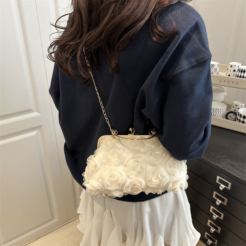 Versatile Rose-patterned Bag With A Chain Detail