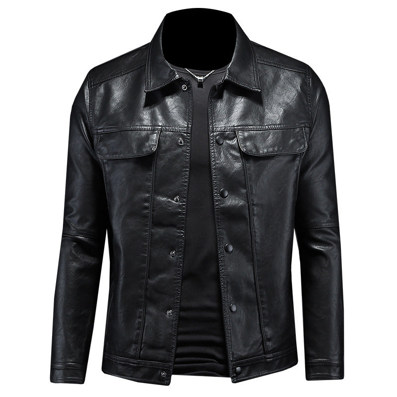 Men's Long-sleeved Lapel Leather Coat
