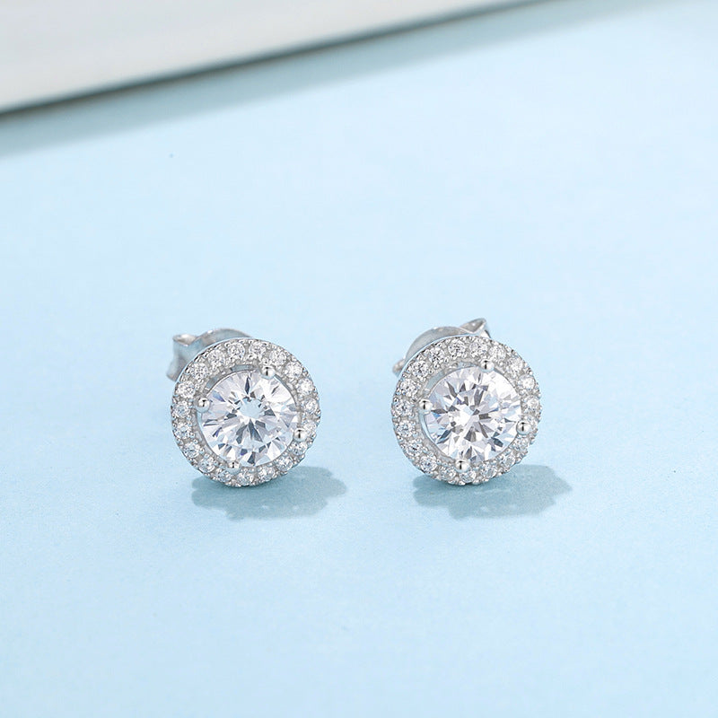 Luxury round moissanite silver earrings