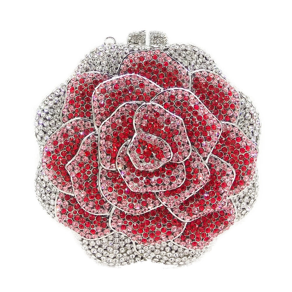 Ladies Evening Bag With Crystals-encrusted Floral Design