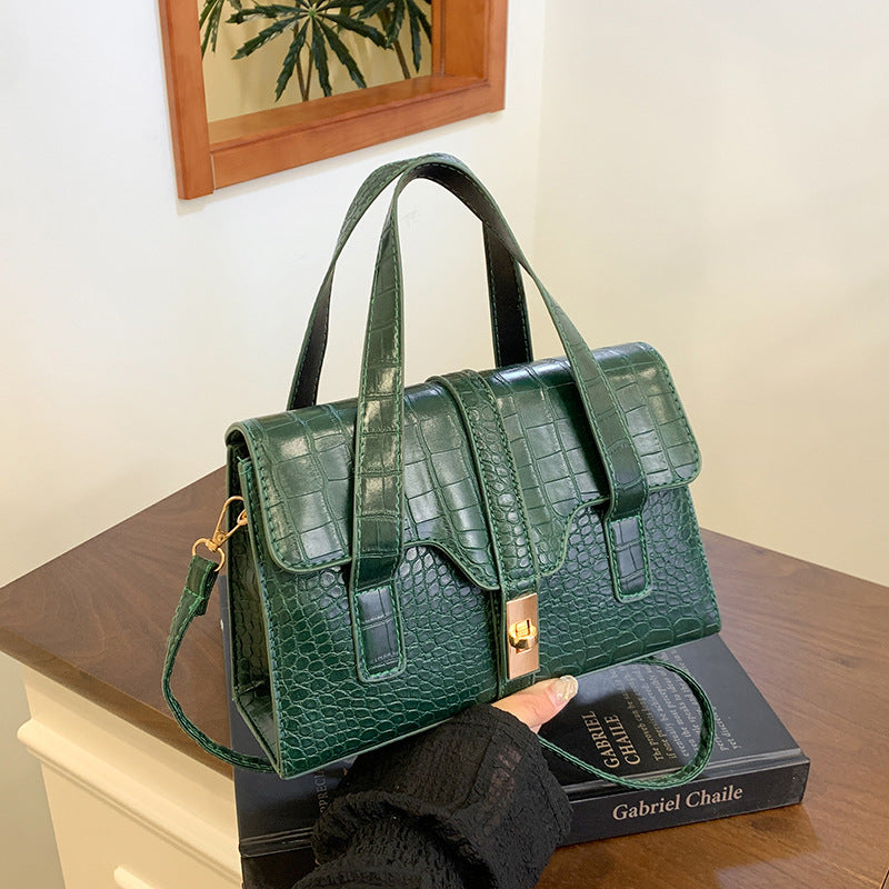 Solid-color Crocodile-embossed Tote Bag