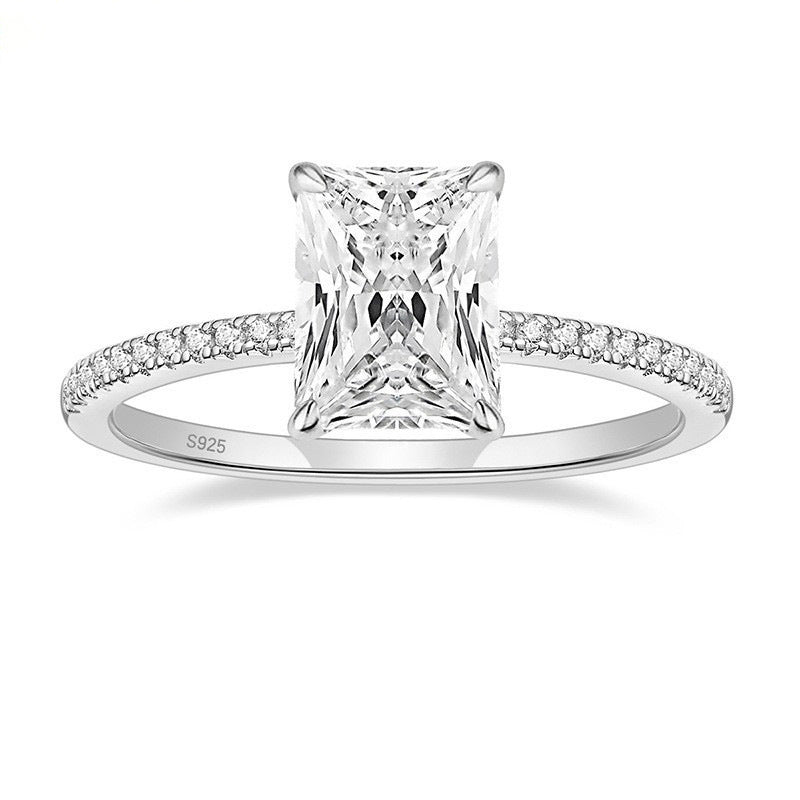 925 Silver Inlay  3CT Rhinestone Ring