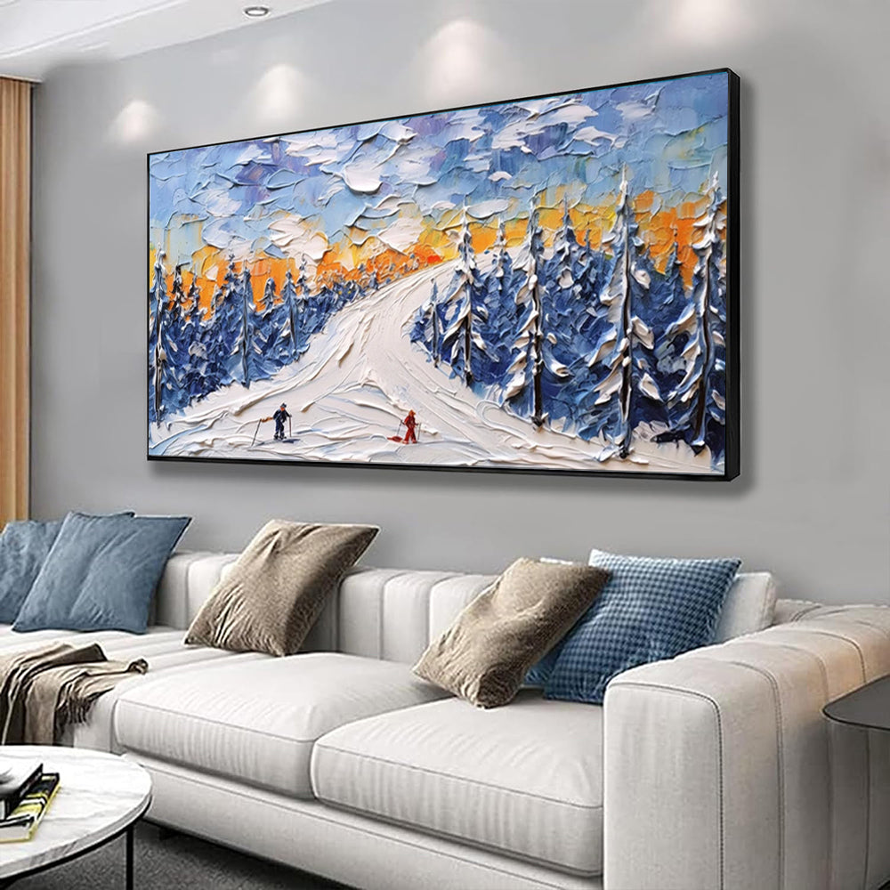 High Quality Sports Winter Skiing Handmade Oil Painting Knife Thick Oil CeShowpiece For Home Decoration Living Room Wall Picture