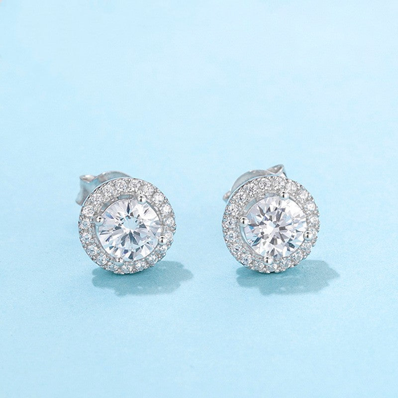 Luxury round moissanite silver earrings