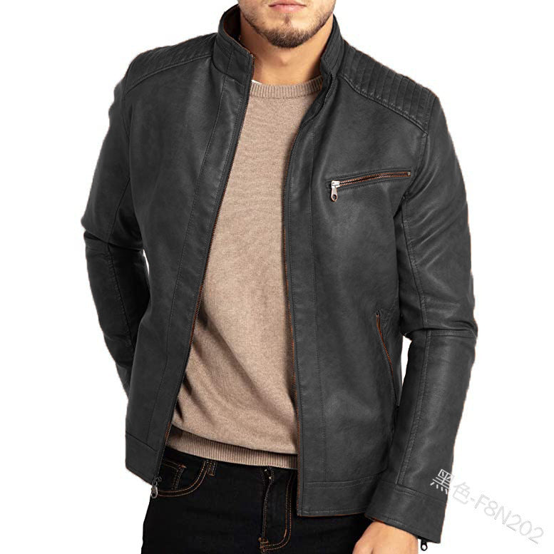 Men's Collar Punk Motorcycle Leather Jacket