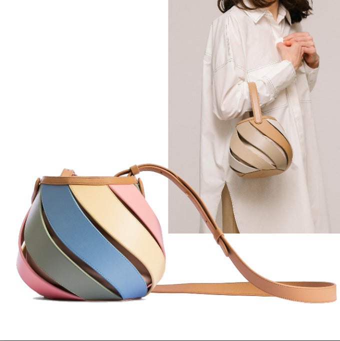 Cylindrical Contrast Color Portable Messenger Quilted Bucket Bag