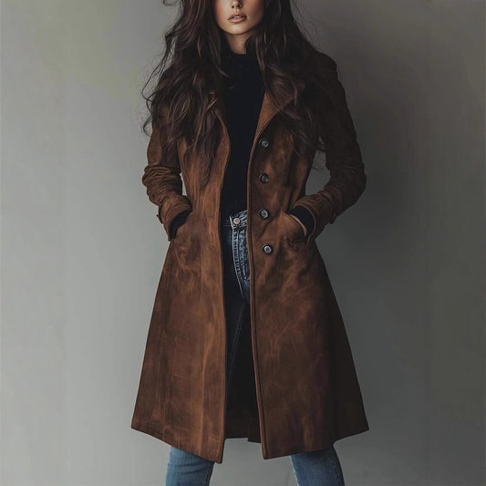 Womens Western Style Long Trench Coat in Suede