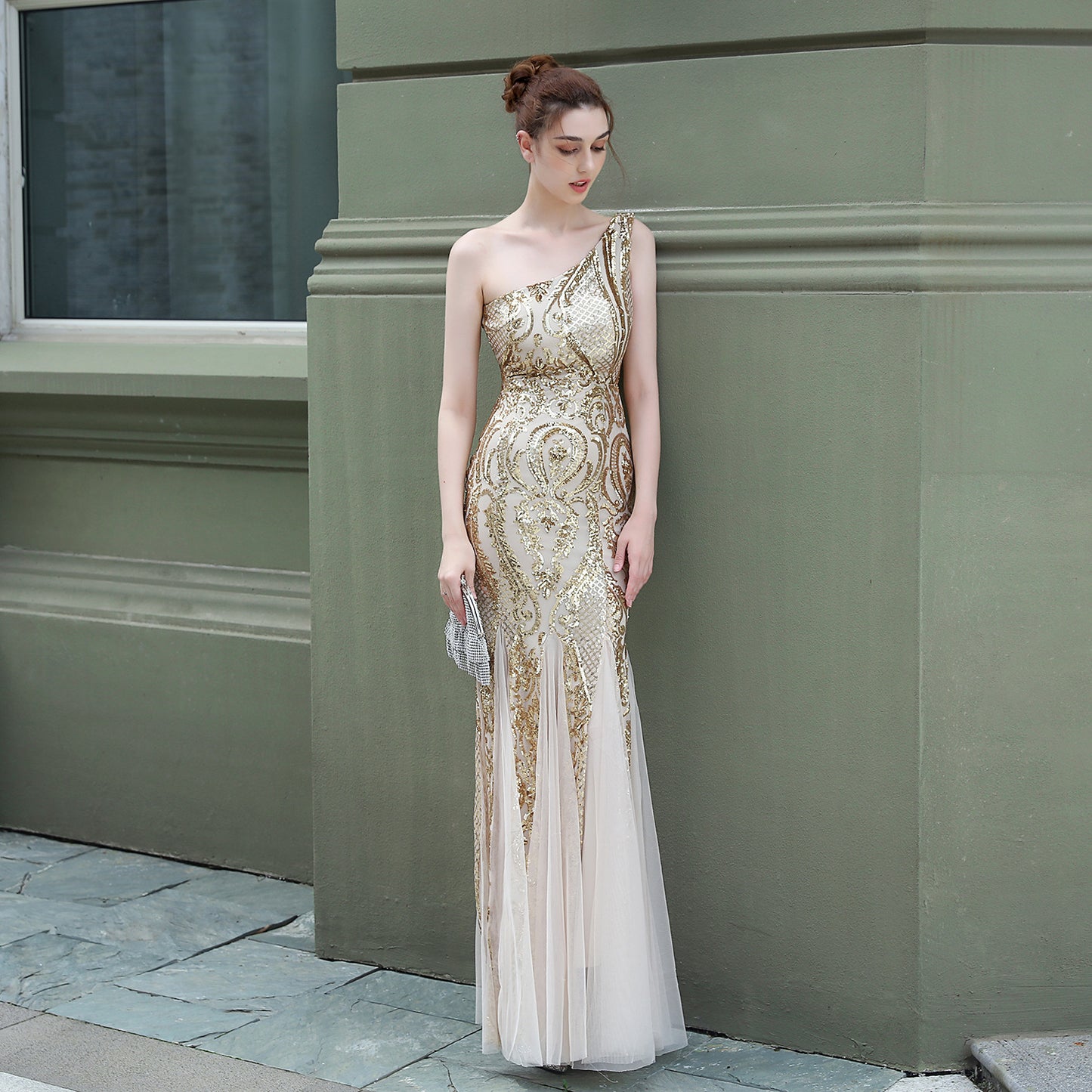 Asymmetric one shoulder Long Dress