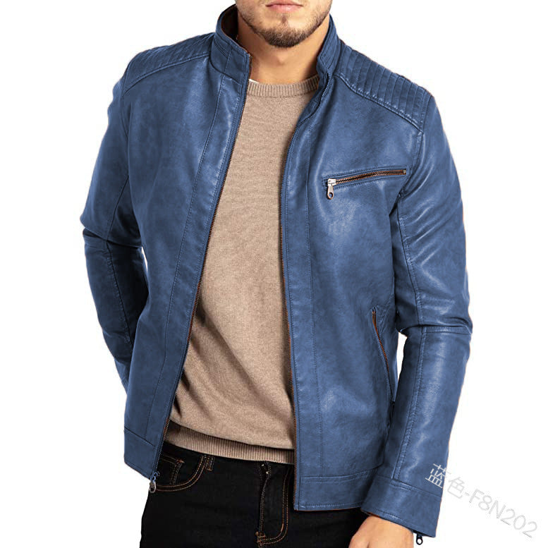 Men's Collar Punk Motorcycle Leather Jacket