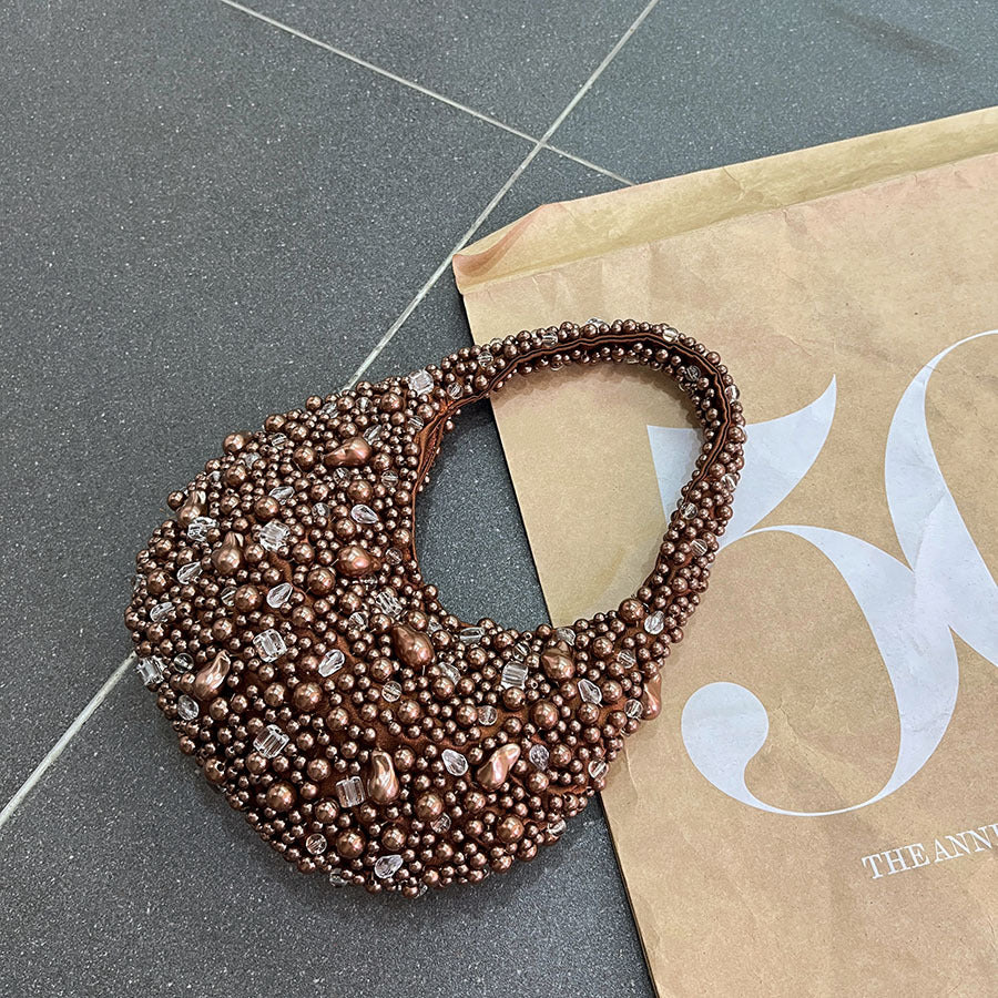 Retro-textured Crystal Bead Woven Bag
