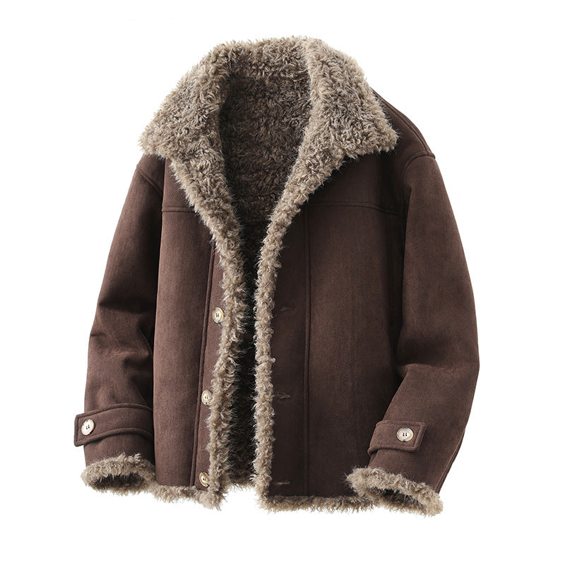 Oversized Lambskin Jacket With Fur Lining & Lapel Collar