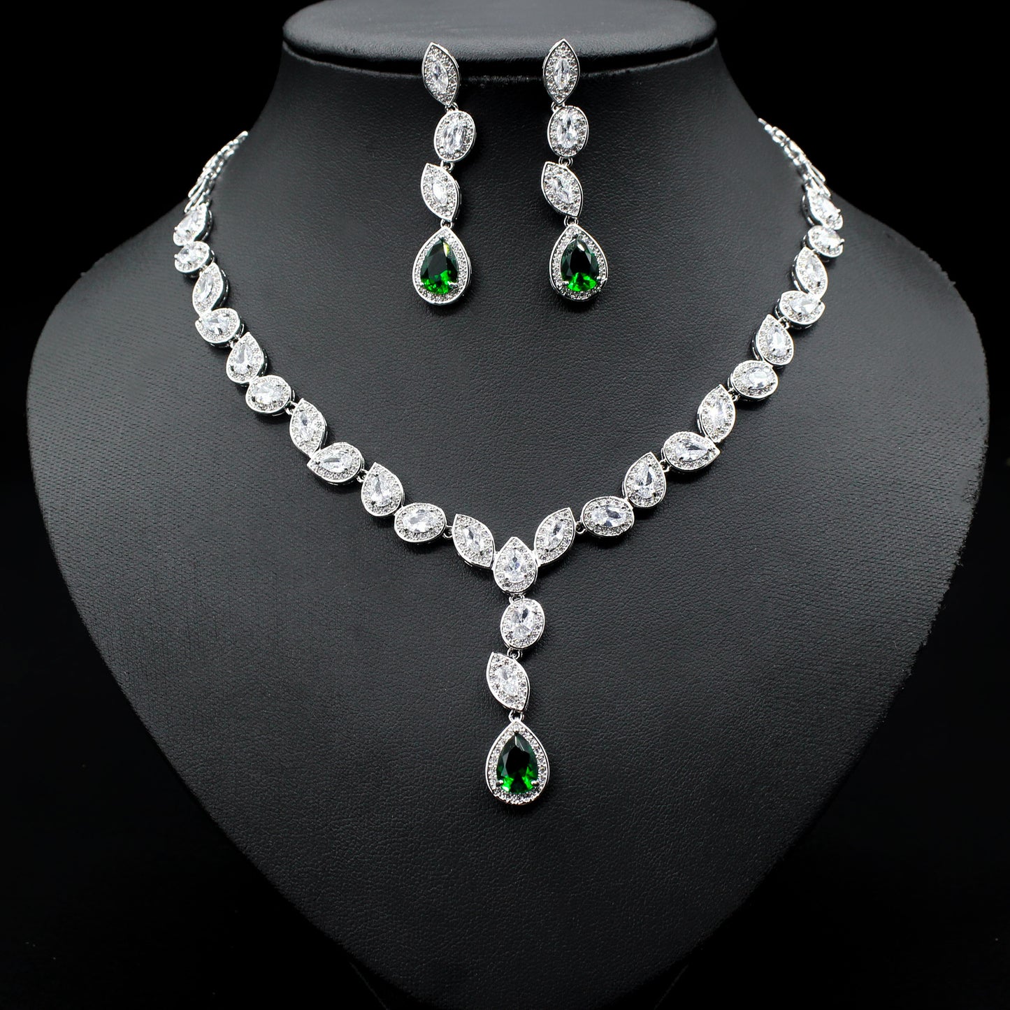 Colorful Zircon Necklace Earrings Clavicle Chain Noble Luxury Wedding Dress Three-piece Set