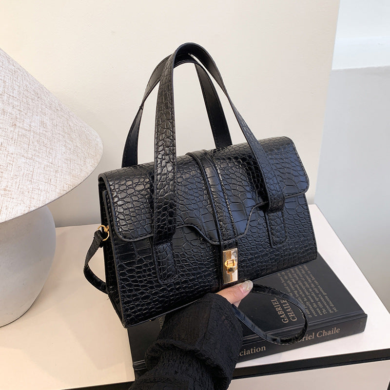 Solid-color Crocodile-embossed Tote Bag