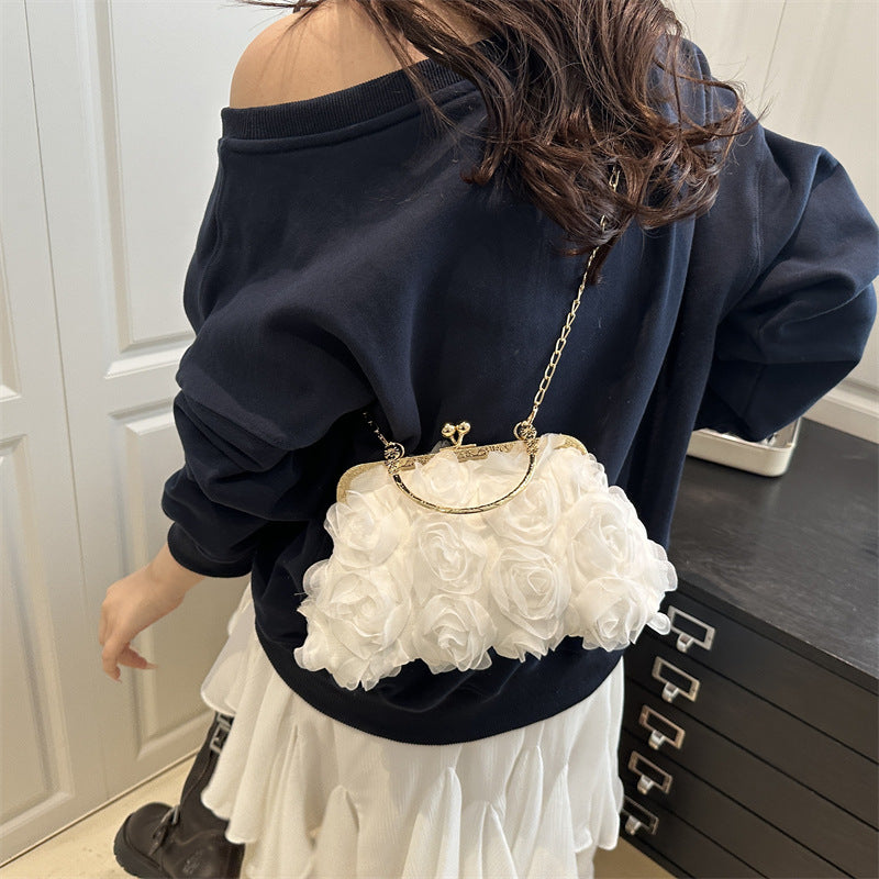 Versatile Rose-patterned Bag With A Chain Detail