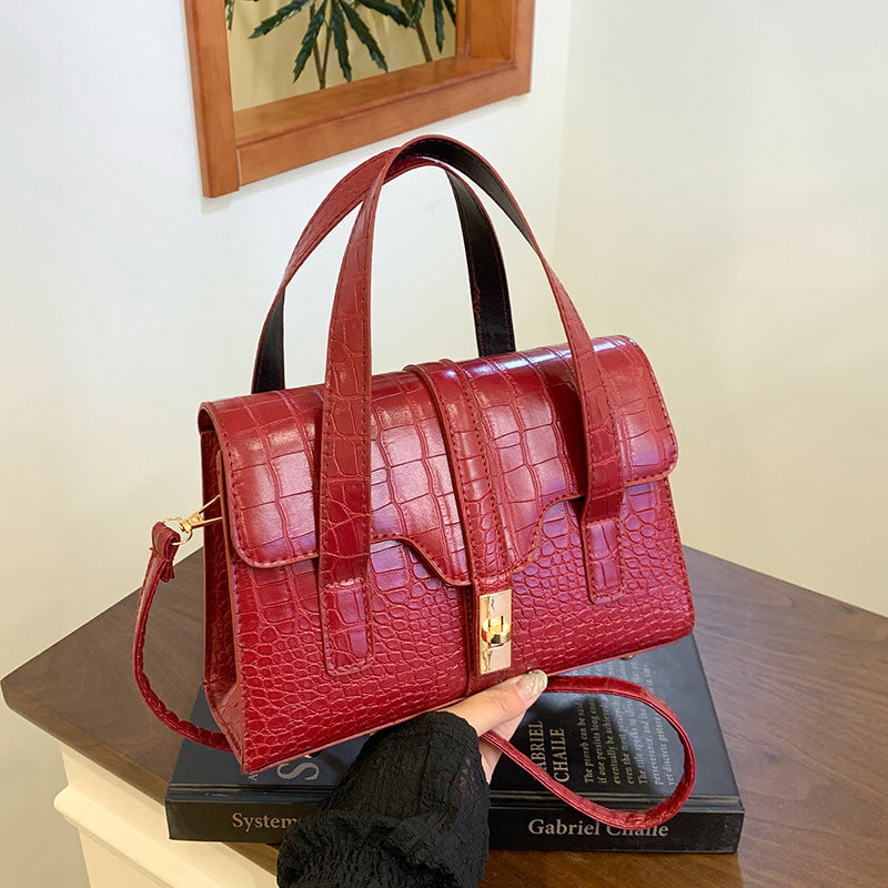 Solid-color Crocodile-embossed Tote Bag