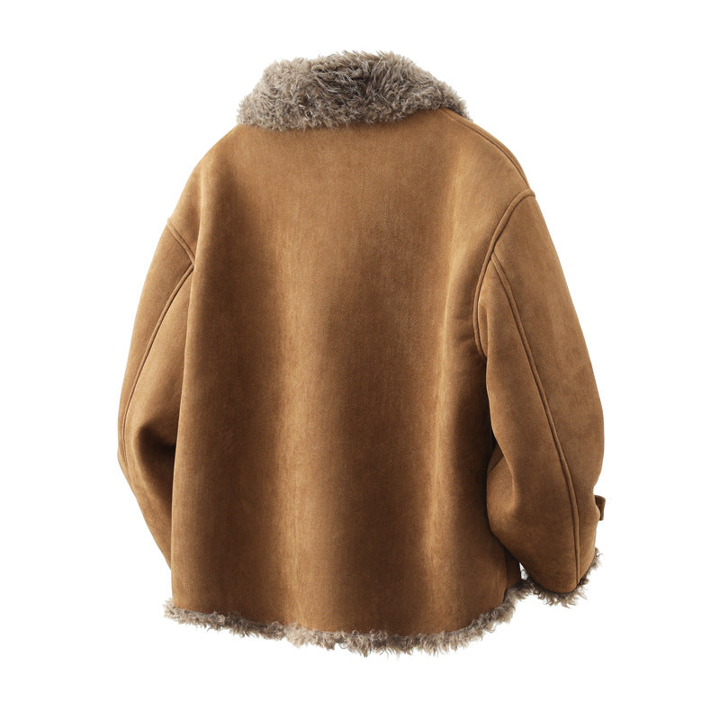 Oversized Lambskin Jacket With Fur Lining & Lapel Collar